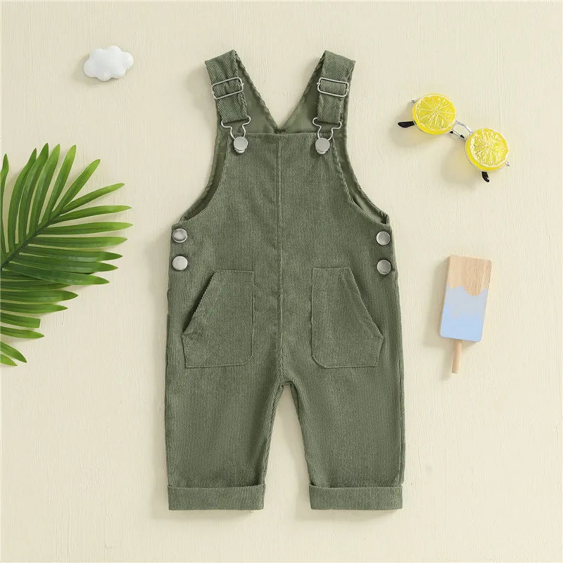 0-24months Unisex Baby Suspender Pants Jumpsuit With Buttons Fit Solid Color Overalls For Toddler Boys And Girls