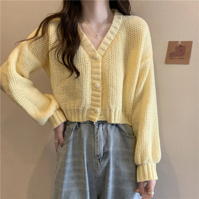 EVNISI Women Slim Sweater Cardigan V-Neck Button Up Casual Solid Knitting Sweater Coat Sweet For Women Cardigan Coat Autumn 2023