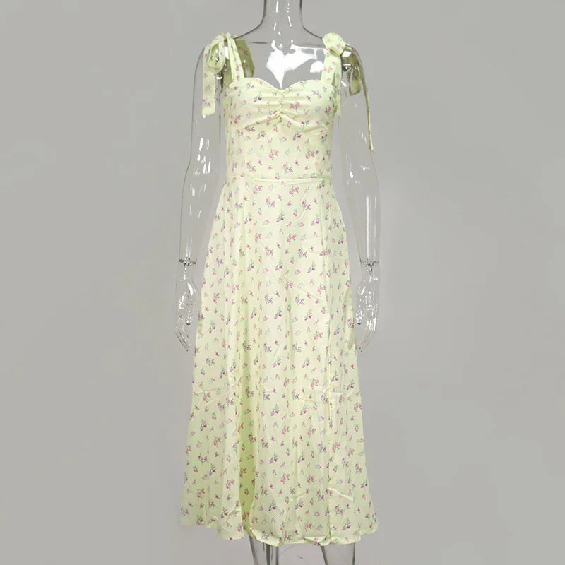 Josiaoprah Holiday floral dress lace up women's summer sundress A-line Spaghetti Strap dress Prairie chic ladies vestidos