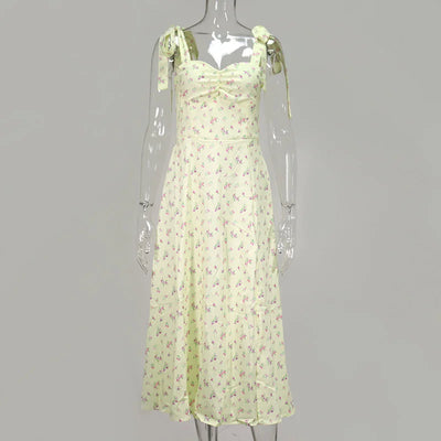 Josiaoprah Holiday floral dress lace up women's summer sundress A-line Spaghetti Strap dress Prairie chic ladies vestidos