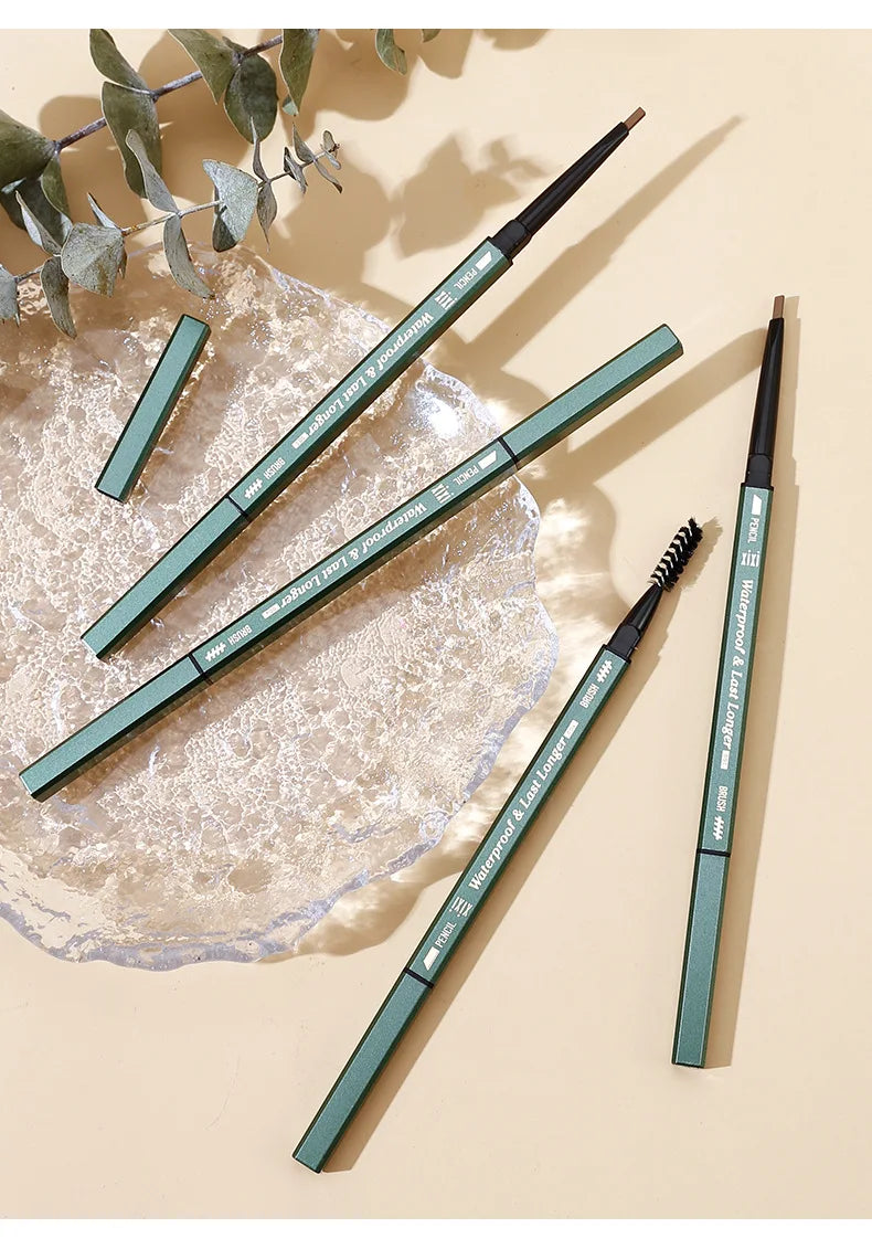 2 In1 Fine Triangle Eyebrow Pencil Eyebrow Brush Long Lasting Waterproof Sweatproof Ultra Precise Brow Definer Eye Brow Makeup