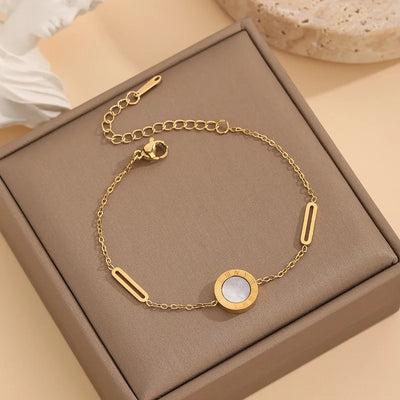 3pcs Trendy Stainless Steel Roman Digital Wafer Earrings Necklace Set for Women Black White Shells Party Jewelry