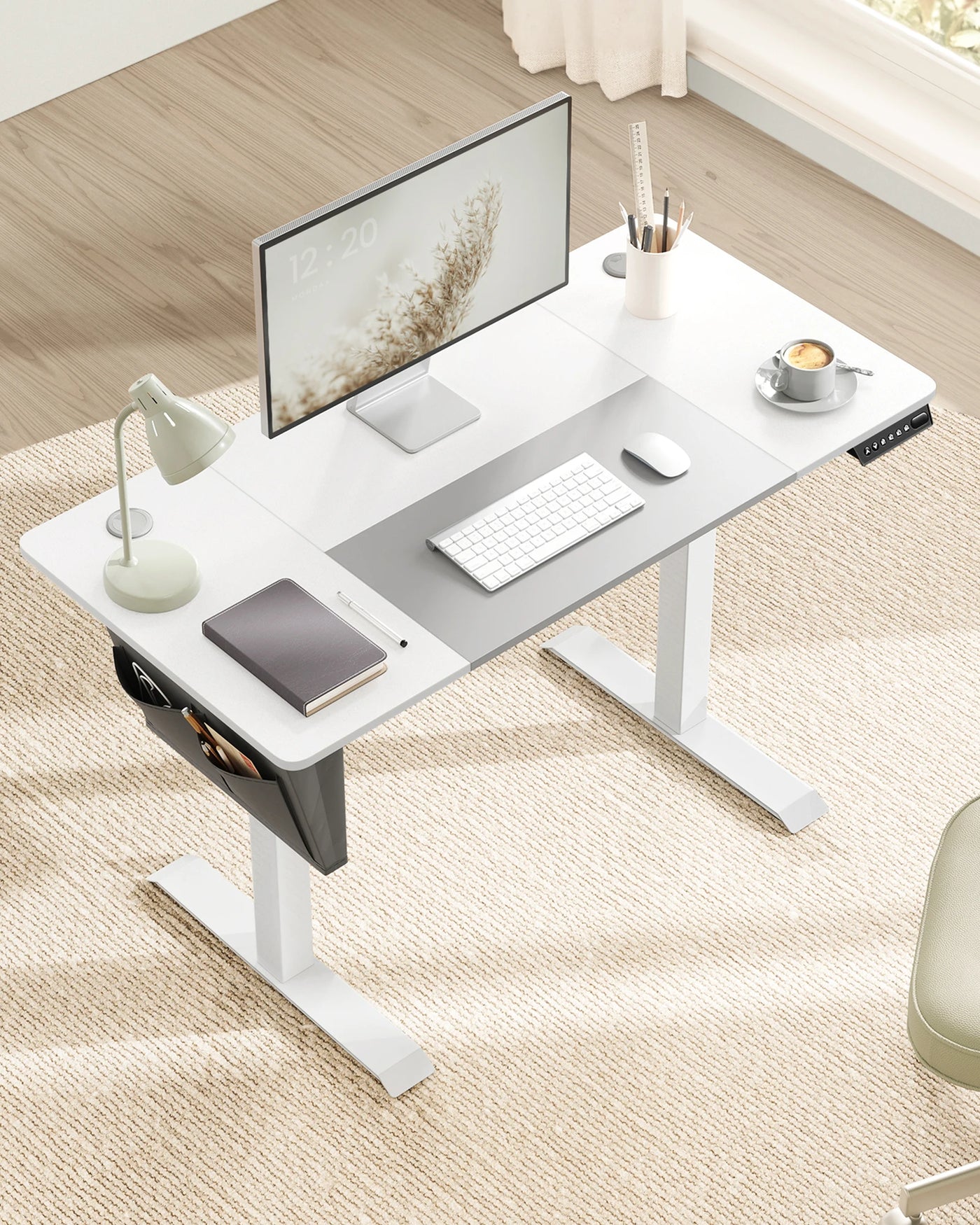 SONGMICS Height adjustable desk electric, 120/140/160 cm, with fabric organizer