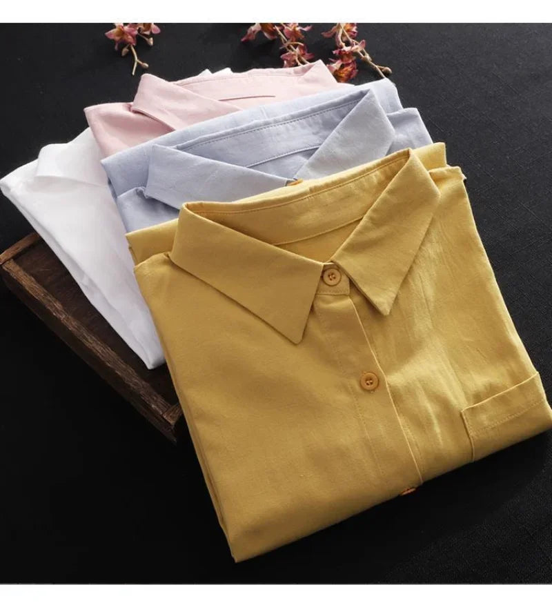 Plus Size Loose Breathable Blouses Midi Shirt Korean Casual Autumn Shirts Women Simple Solid Female Long Sleeved Shirts