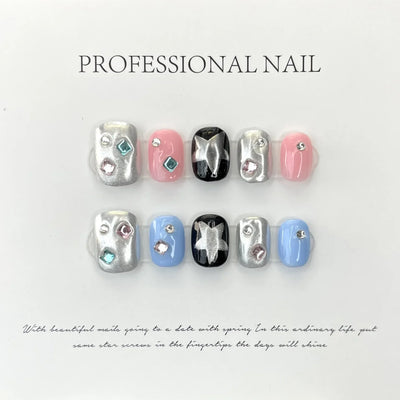 10Pcs Short Handmade Press on Nails Fake Nails Wearable Stick-on Nails False Nail Uñas Postizas Накладные Ногти 네일팁 Faux Ongles