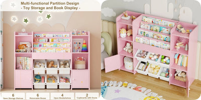 Children's shelf CHILDREN'S room furniture toys chest bookcase CHILDREN'S wardrobe with 6 boxing 4 bookshelves 8 shelves 119x29.5x94cm