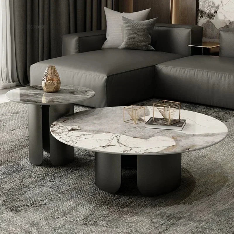 Light Luxury Italian Coffee Tables for Living Room Small Round Rock Slab Designer Table Minimalist Smooth Side Table for Office