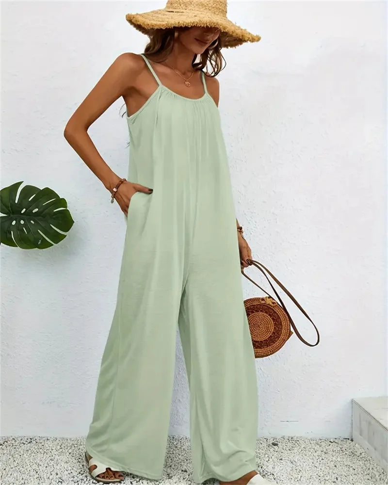 Women Casual Sleeveless Loose Jumpsuit, Digital Printed Suit, Downgraded Color, Spring/summer, 2024