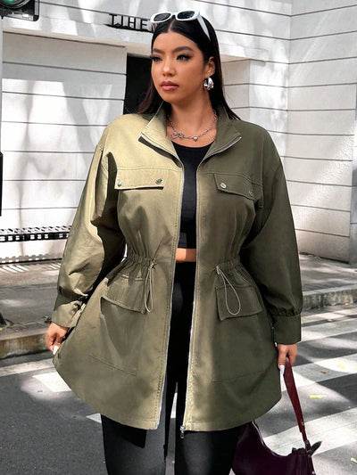 Plus Size Solid Colour Ladies Jacket Casual Fashion Windproof Zip Design Suitable for Autumn and Winter Coat