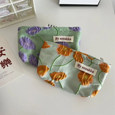 New Korean Women Floral Makeup Bags Cosmetic Bag Organizer Pouch Travel Make Up Toiletry Bag Canvas Beauty Case Pencil Case