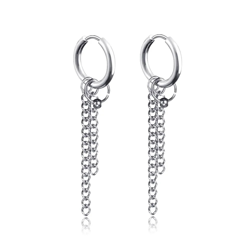 New Punk Stainless Steel Chain Hoop Earrings For Women Men 2023 Trendy Goth Pop Hip Hop Pendants Ear Jewelry Accessories Earring