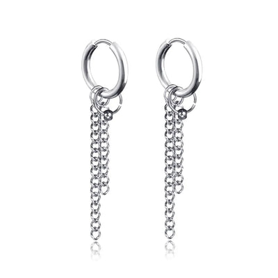 New Punk Stainless Steel Chain Hoop Earrings For Women Men 2023 Trendy Goth Pop Hip Hop Pendants Ear Jewelry Accessories Earring