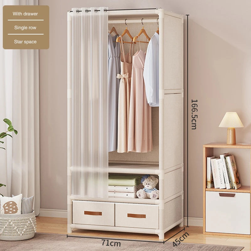 2024 New Wardrobe Household Bedroom Assembly Dustproof Wardrobe Rental Room With Drawer Storage Folding Simple Clothes Organizer