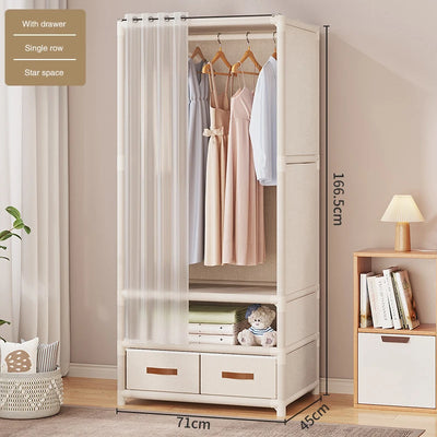 2024 New Wardrobe Household Bedroom Assembly Dustproof Wardrobe Rental Room With Drawer Storage Folding Simple Clothes Organizer