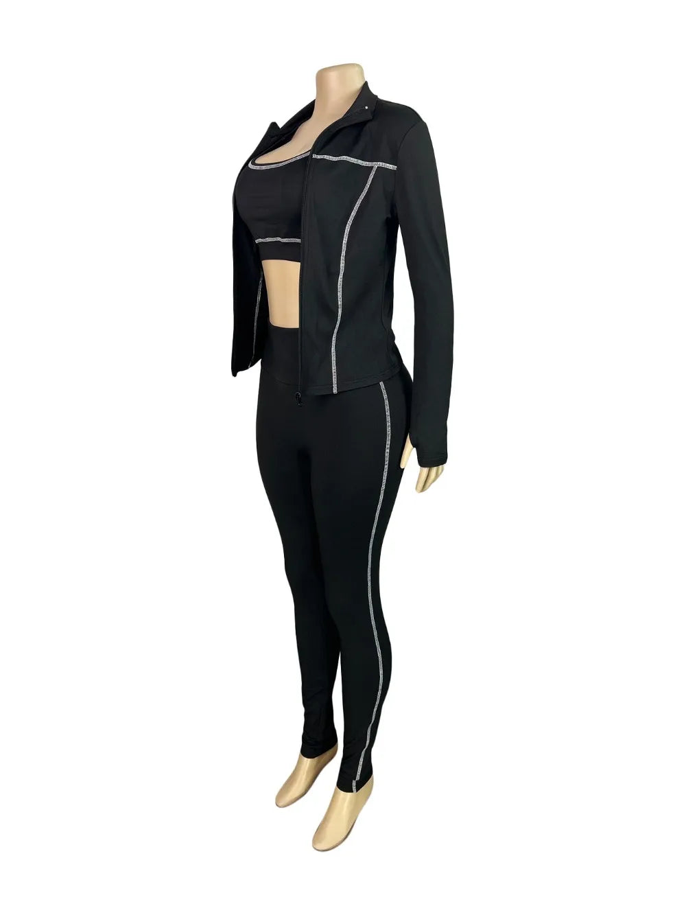 FLARORA Casual Sporty Three Piece Sets Woman Stripe Patchwork Sleeveless Vest+Jacket+Pant Outfits Female Yoga Fitness Tracksuits