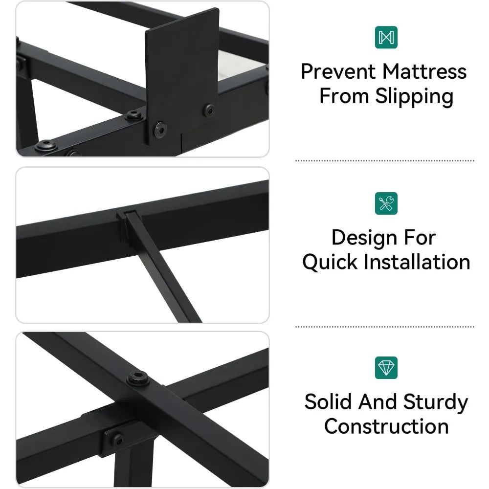 Floating Bed Frame Queen Size, LED Bed Frame with Charging Station, Metal Platform Queen Bed with Heavy Duty Steel Slats