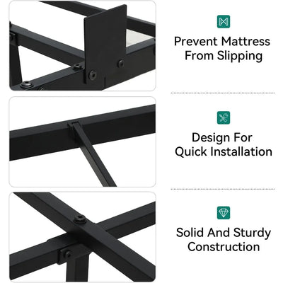 Floating Bed Frame Queen Size, LED Bed Frame with Charging Station, Metal Platform Queen Bed with Heavy Duty Steel Slats