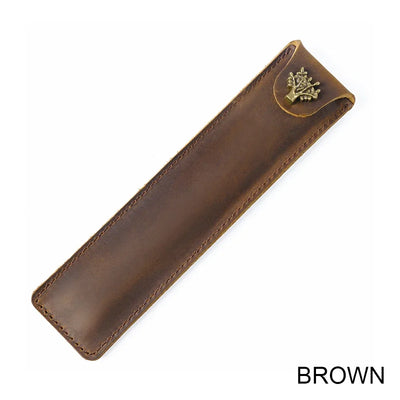 Genuine Leather Pen Case Cowhide Stationery Pencil Holder Bag Pen Pouch for Travel Notebook Journal Pen Cover