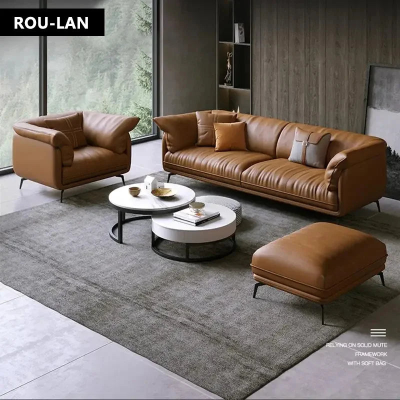 Modern Minimalist Living Room Leather Sofa  Apartment Furniture Set Combination Wtih Customzied Color
