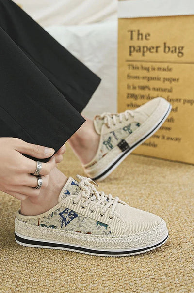 Shoes Summer Mules Half Sandals Man Canvas Slippers for Men Original Designer Luxury High Quality Fashion Rubber Casual Adult
