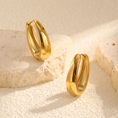 Oval Hoop Earrings for Women, Small Thick Geometic Earring Huggies, Gold Plated Hypoallergenic Minimalist Jewelry