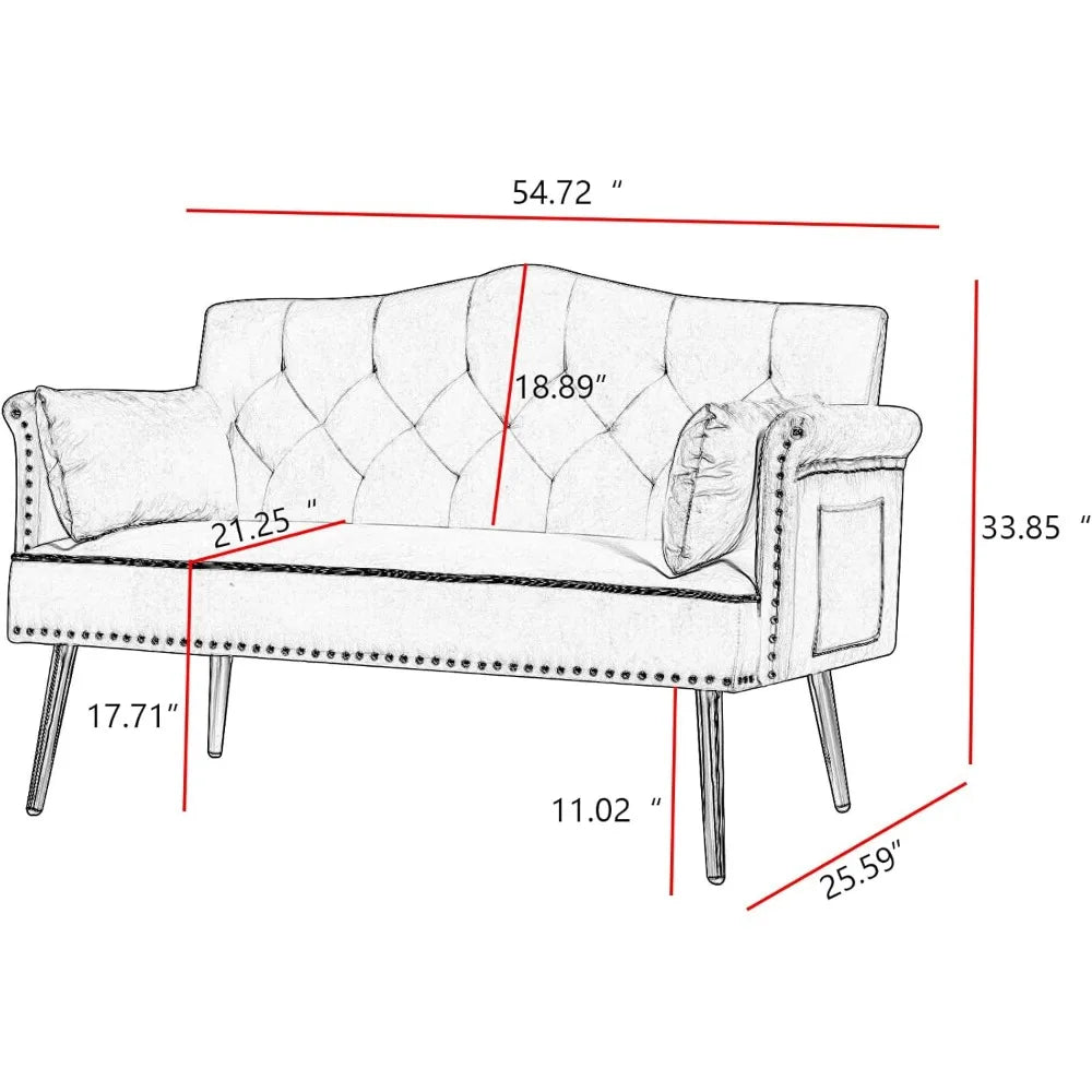 55-Inch Modern Velvet Loveseat Sofa with Gold Metal Legs & Side Pockets, Tufted Backrest, Perfect for Living Room, Bedroom,