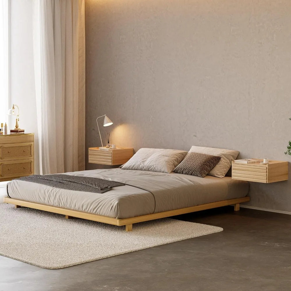homary japanese style king floor bed frame, 5.9" low profile tatami platform bed with carbon steel slats & wood-finished metal f