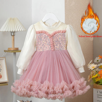 Young Girl Spring  Autumn 2025 New Style Pink Casual Dress Birthday Party Dresses for Girls Purple Fluffy Dress 2-10 Years Old