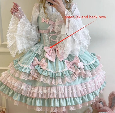 Original Lolita Dress Set Doll Feeling Girl Women's Sweet Jsk Suspender Dress Princess Fairy Lace Bow Sling Cake Dresses