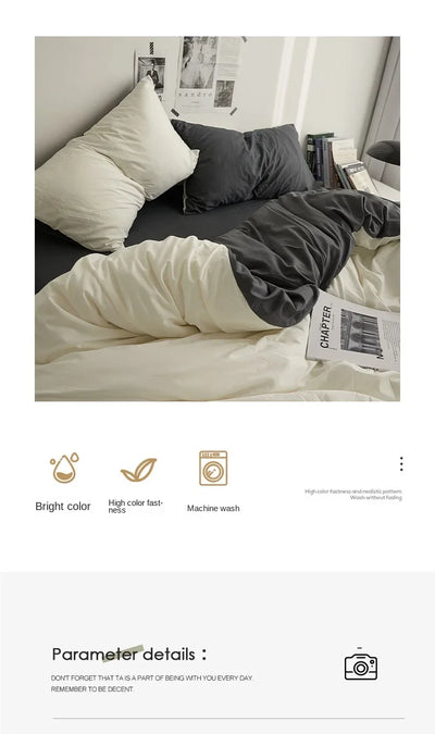 High Quality  Solid Color Double Washed Cotton Bedding 4 Pieces Set Student Dormitory Bed Linen Duvet Set Bed Suit