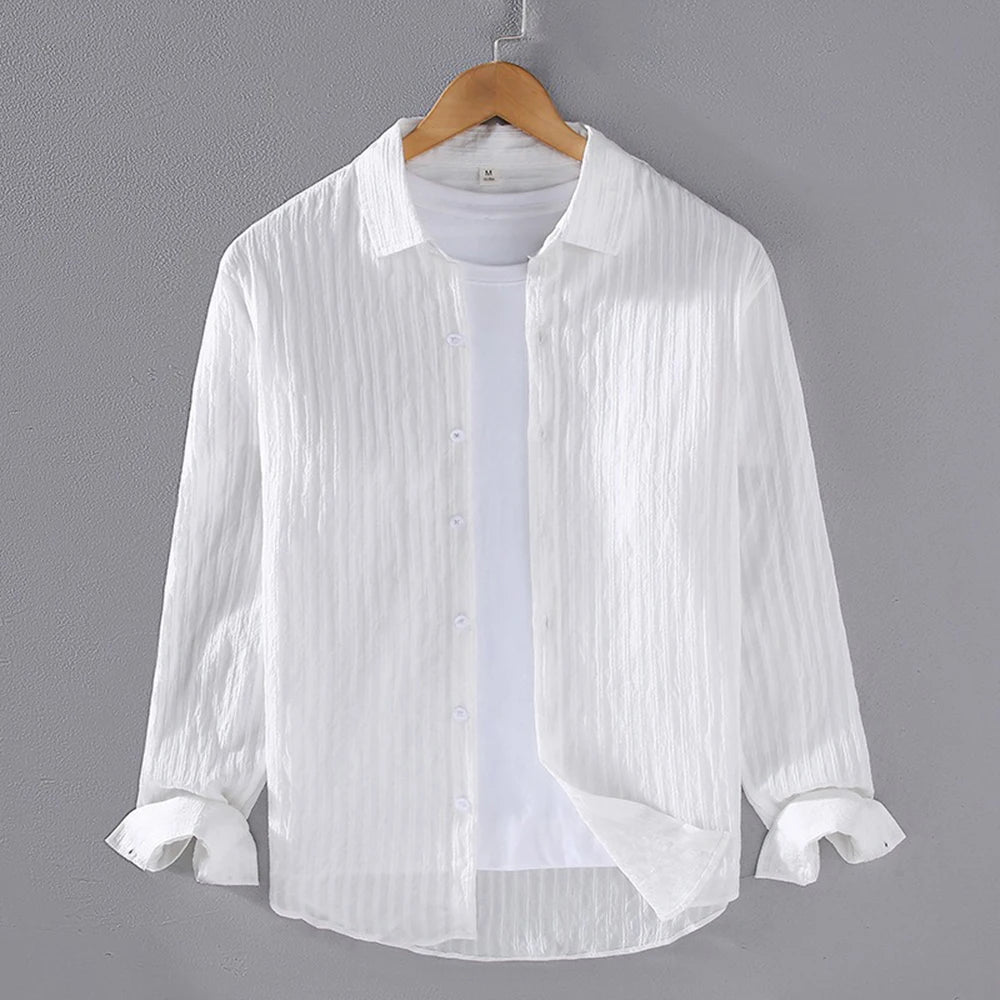 Breathable Long Sleeved Men's Shirts lapel Collar Single Breasted Solid Color Bussiness Casual Versatile Tops for Early Autumn