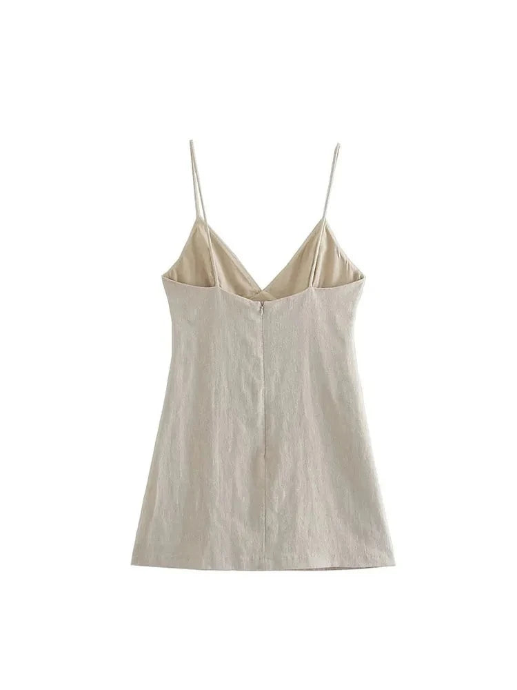 Nlzgmsj  2024 Women Chic Fashion Sleeveless Lnlay Mini Dress Vintage Thin Straps Summer Female Dresses Vestidos Mujer