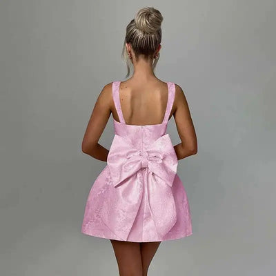 Townlike Jacquard Waist Wrap A-line Dress Women Spaghetti Strap 2025 Spring Summer Dress Bow Nightclub Sexy Party Dresses