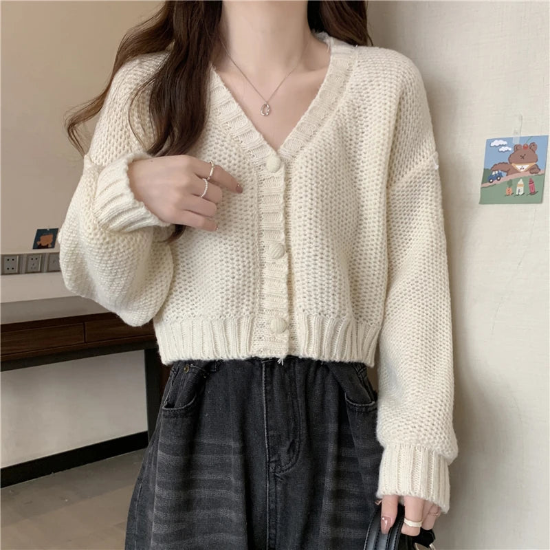 EVNISI Women Slim Sweater Cardigan V-Neck Button Up Casual Solid Knitting Sweater Coat Sweet For Women Cardigan Coat Autumn 2023
