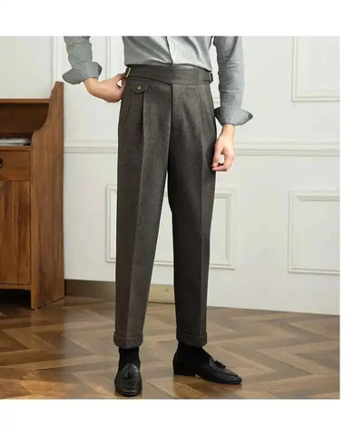 2023 Autumn Winter Men's Warm Retro Straight Trouser Male Casual British High Waist Pants Office-trousers Dress Pant Trousers