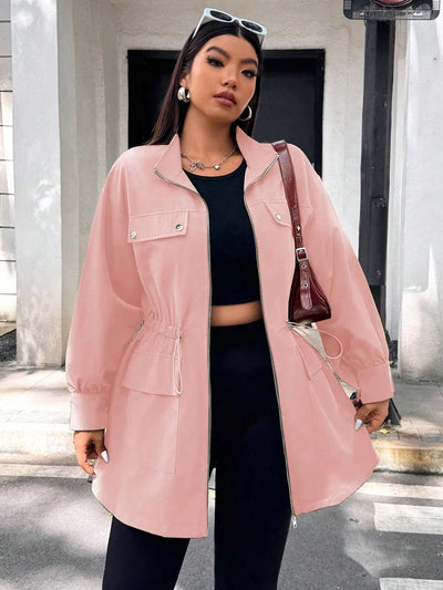 Plus Size Solid Colour Ladies Jacket Casual Fashion Windproof Zip Design Suitable for Autumn and Winter Coat