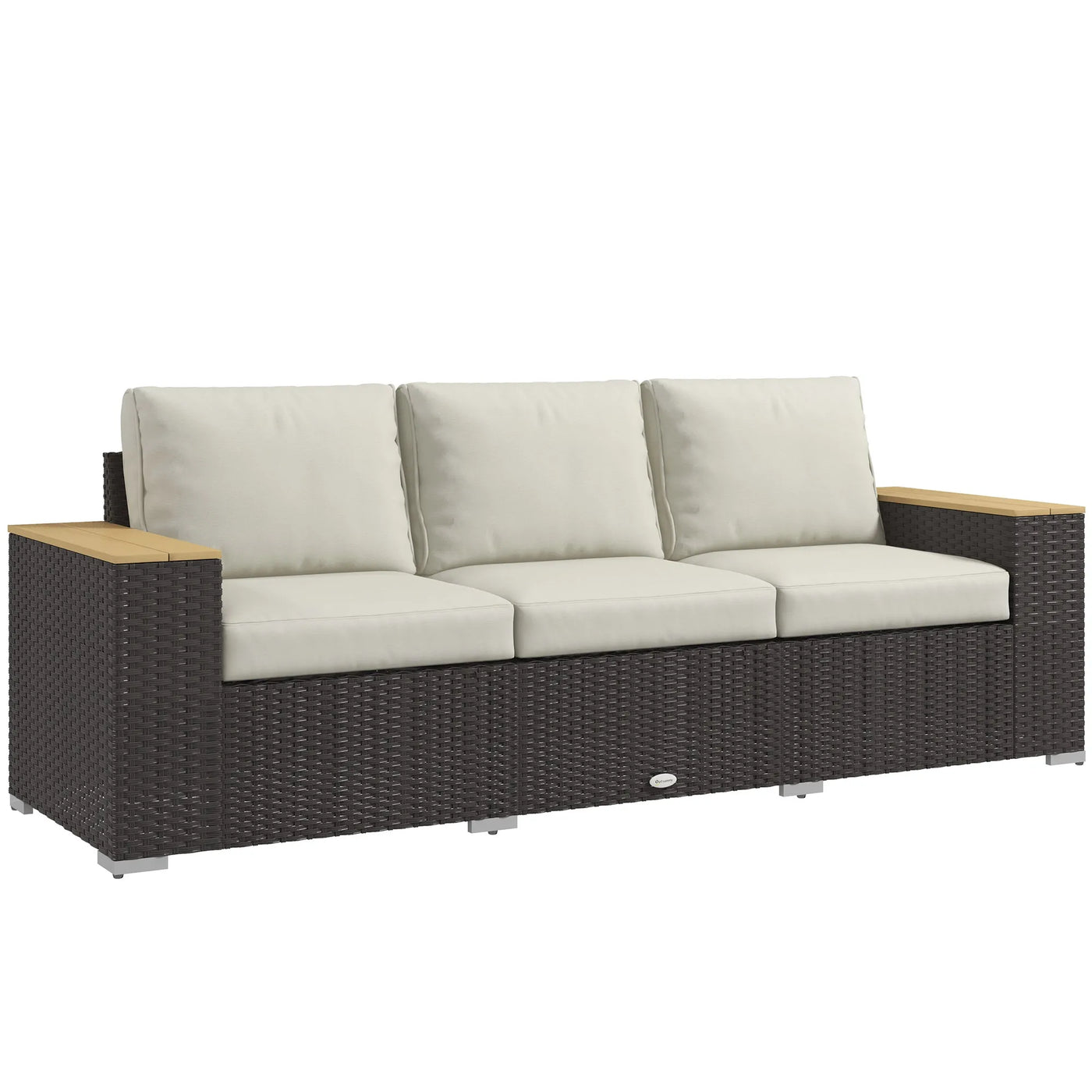3-Seat Outdoor Patio Sofa with Cushions, Pe Rattan Wicker Sofa, Navy Blue