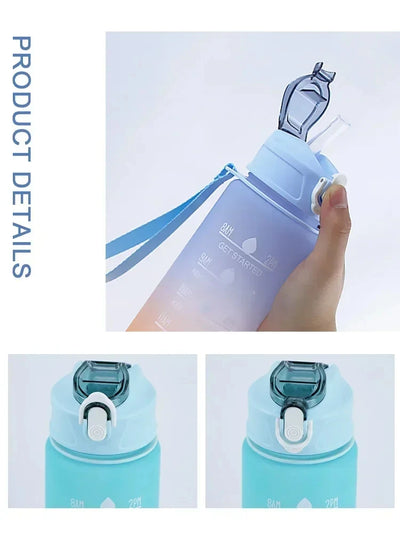 900ml Sports water Bottle High Temperature Resistant Graduated Straw Cup Rainbow Frosted Progressive Color Water Cup Plastic Cup