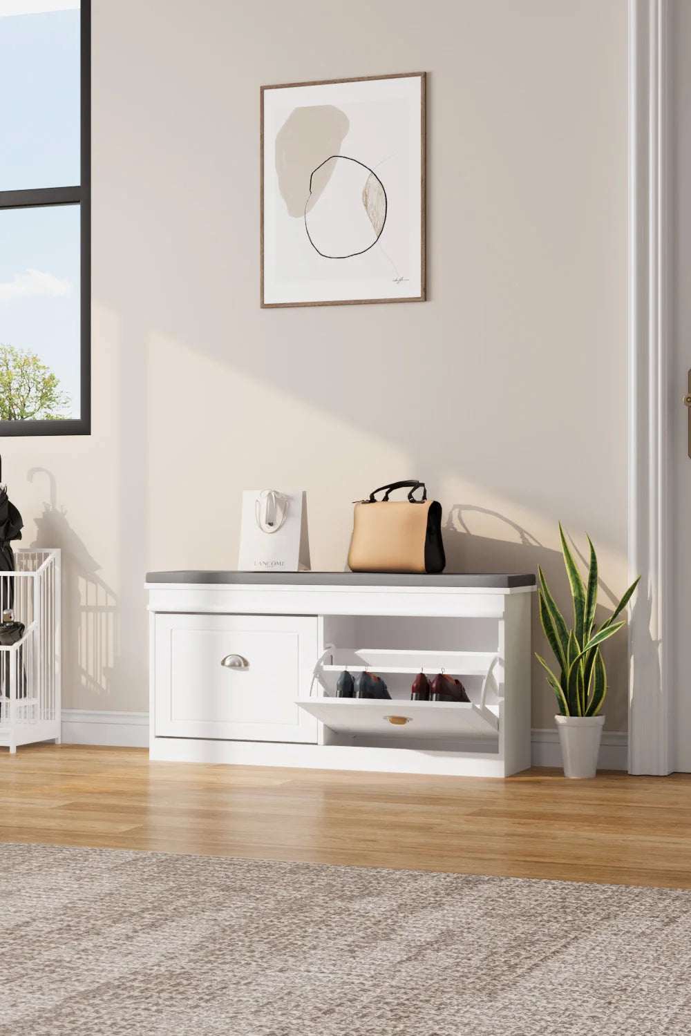 【Breeins】Flip Down Shoe Bench Cabinet, Shoes Rack Storage Organizer Shelf Home Decoration For Entryway