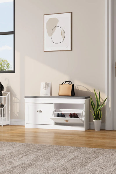 【Breeins】Flip Down Shoe Bench Cabinet, Shoes Rack Storage Organizer Shelf Home Decoration For Entryway