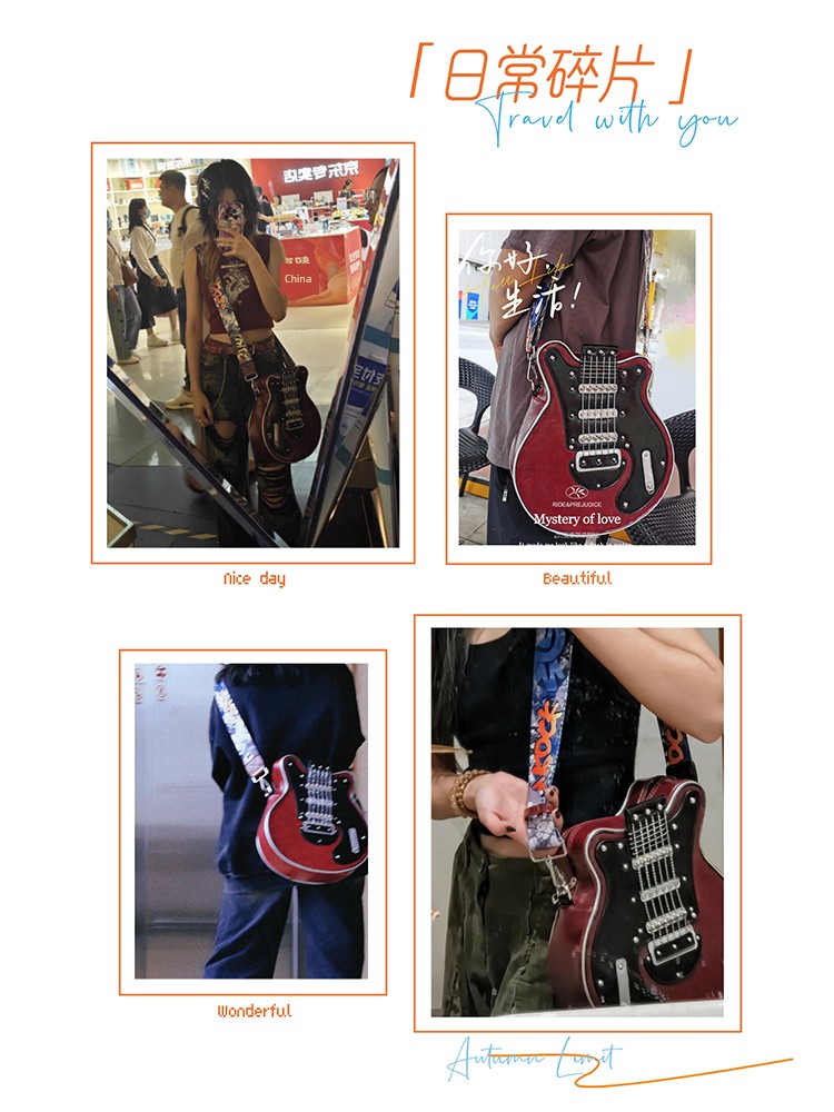 2024 Stylish Creative Y2g Sexy American Retro Guitar Shape Bag Bass Cartoon Backpack Messenger Bag Female Trendy Bag