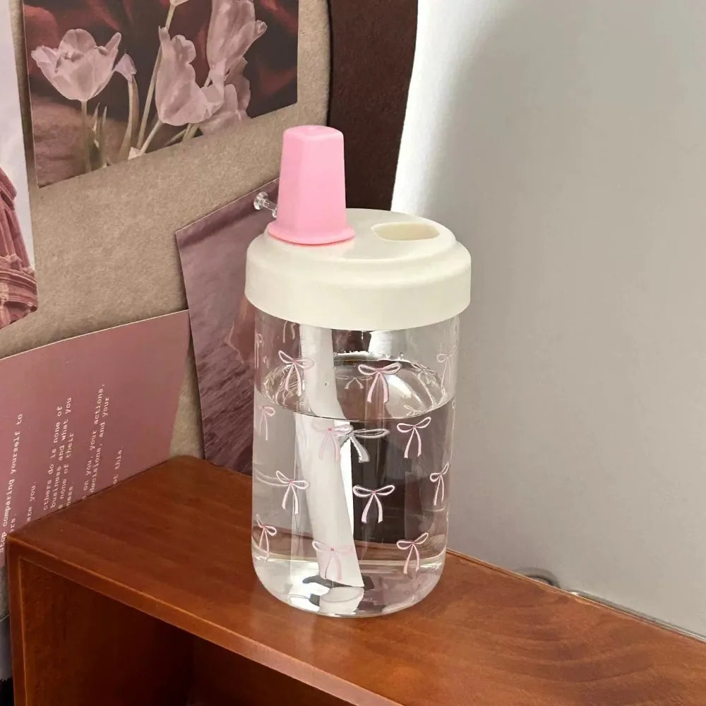 Portable 500ml Straw Cup Plastic Bowknot Cup With Lid Straw Large Capacity Water Bottle Juice Milk
