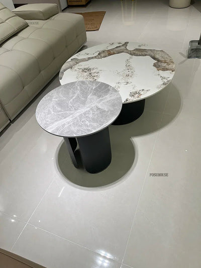 Light Luxury Italian Coffee Tables for Living Room Small Round Rock Slab Designer Table Minimalist Smooth Side Table for Office