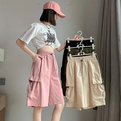 Women's High Waisted Loose Fit Sports Shorts  Quick Drying Summer Knee Length Casual Shorts Comfortable Wide Leg Pants 5 Pants