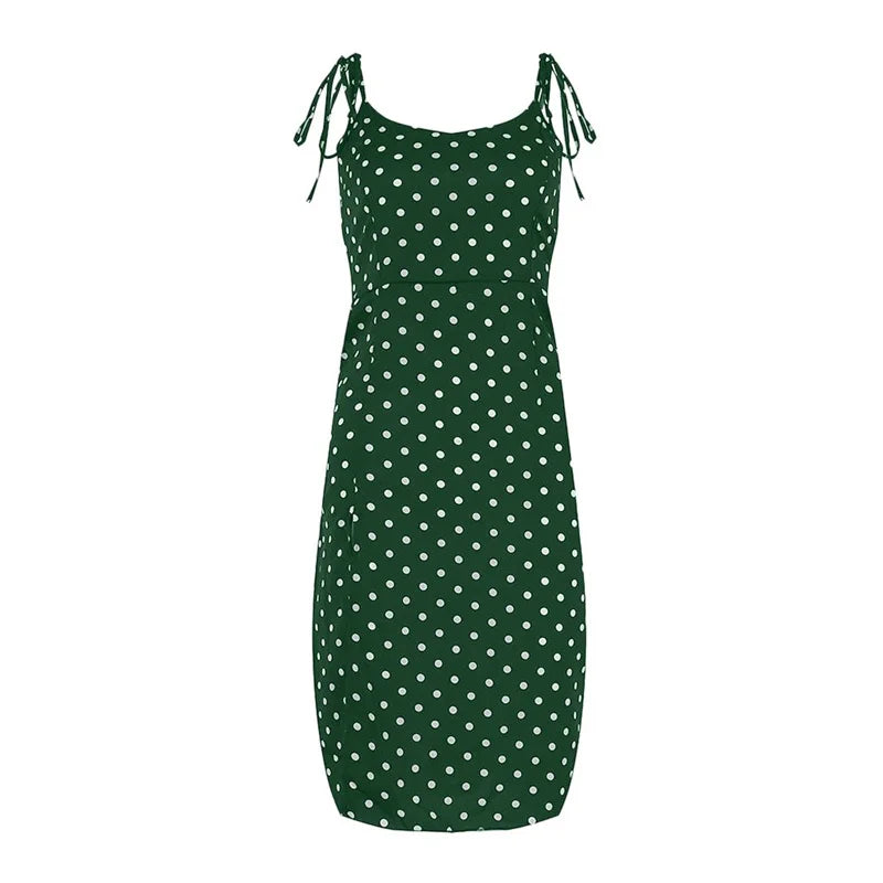 Dresses 2024 Sundress Summer Women Causal Polka Dot Sleeveless High Pleated elastic waist V-Neck Beach Dress Vestidos De Verano