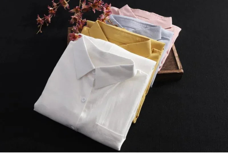 Plus Size Loose Breathable Blouses Midi Shirt Korean Casual Autumn Shirts Women Simple Solid Female Long Sleeved Shirts
