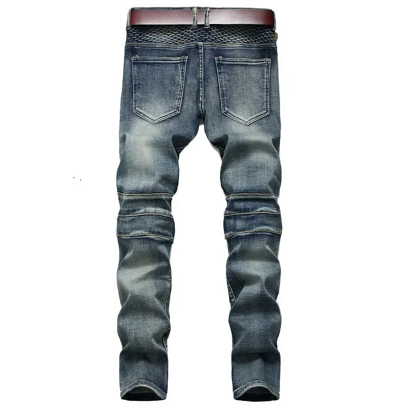 Jeans Men Long Pencil Pants Denim Pant High Waist Slim Fit Simple Zipper Splice Casual Regular Autumn Winter Straight Trousers