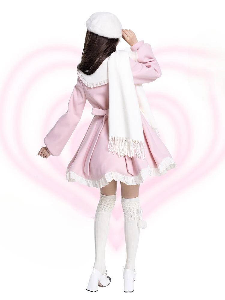 Japanese Kawaii Lolita Lace Patchwork Sweet Dress Coat Women Y2k Aesthetic Contrast Color Dresses Single Breasted Party Vestidos
