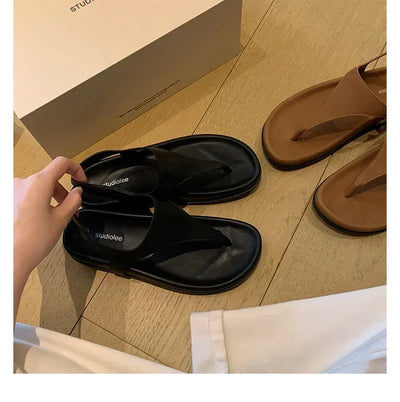 Flat with Slip-on Casual Modern Sandals Low Heel Solid 2025 High Quality Ladies Shoes Back Strap Roman Women's Sandals