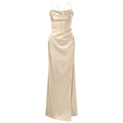 Green Women's Dress Lace Up Backless High Slit Corset Maxi Dress Elegant Vestidos Slim Fishbone Formal Dresses For Wedding Guest